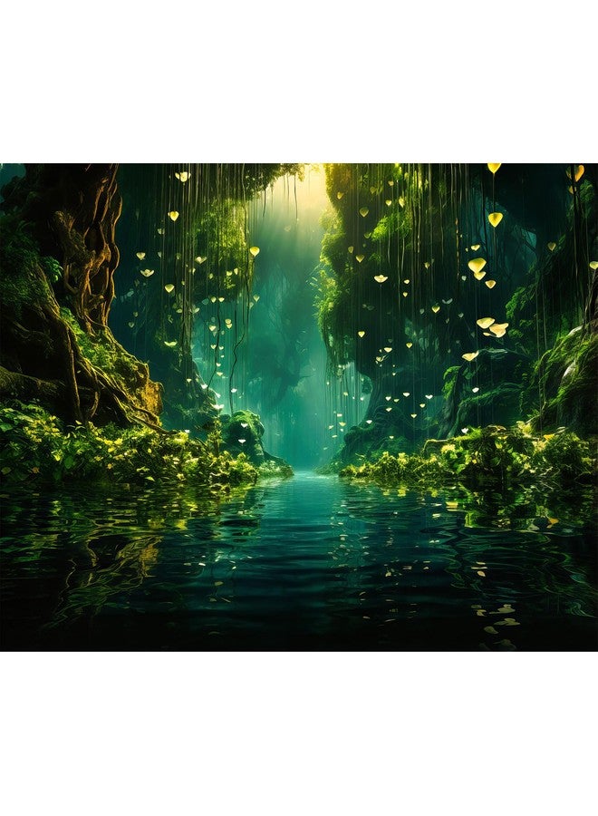 CaterRina Jungles Aquarium Background Dense Rainforest Tranquil Lake Terrarium Background Foggy Sunbeams Forest Jungle Style Theme Fish Tank Backdrop Wallpaper Tank Poster Decorations Vinyl 24x12in - Image 1